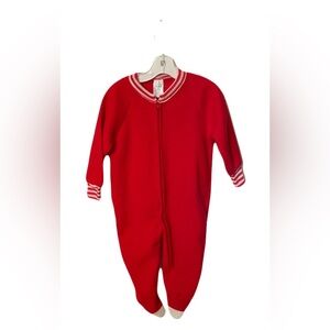 Vintage Retro 80s Baby Touch Red Fleece Footed Sleeper Pajamas 3T Holiday PJs